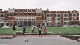 students on basketball court