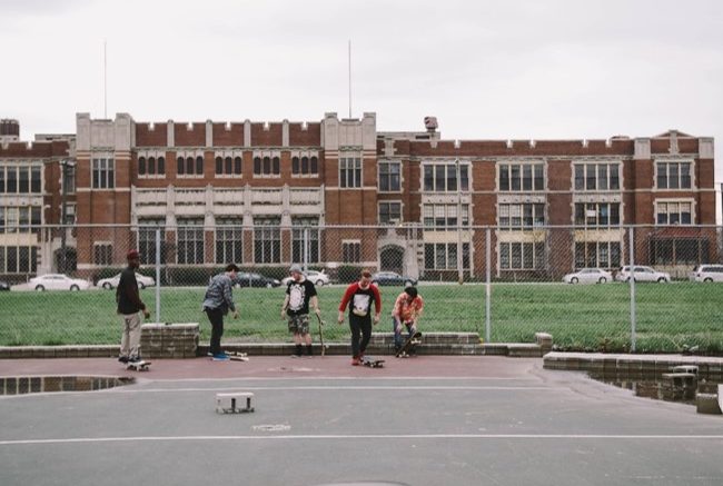 students on basketball court