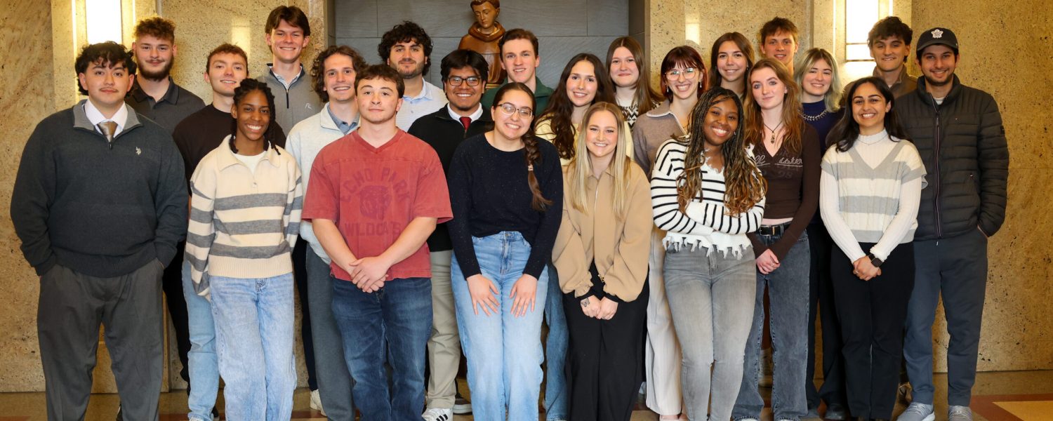 Students from the 2026 COMD 210 Class pictured in Siena Hall.